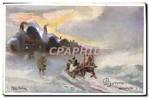 Cartes postales Illustrateur Traineau Cheval