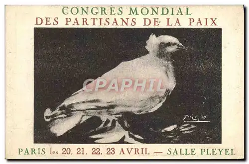 Cartes postales Congres Mondial des partisans de la paix Paris Avril Salle Pleuel Colombe Picasso