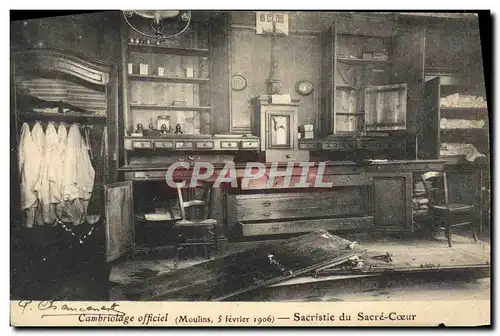 Cartes postales Cambriolage officiel Moulins Fevrier 1906 Sacristie du Sacre Coeur