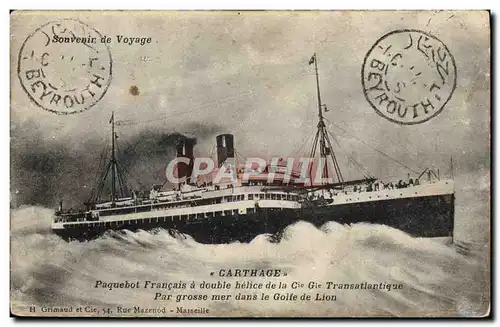 Cartes postales Bateau Carthage Paquebot francais a double helice de la Cie Gle Transatlantique Golfe du Lion