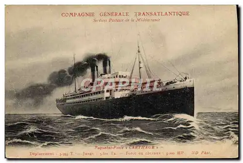 Ansichtskarte AK Bateau Compagnie Generale Transatlantique Services Postaux Cathage