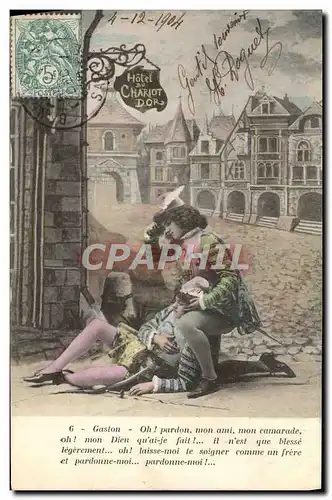 Ansichtskarte AK Fantaisie Les deux pages Theobald et Gaston Hotel du Chariot d&#39or