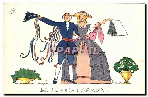 Cartes postales Fantaisie Illustrateur A la vie a l&#39Armor Mariage