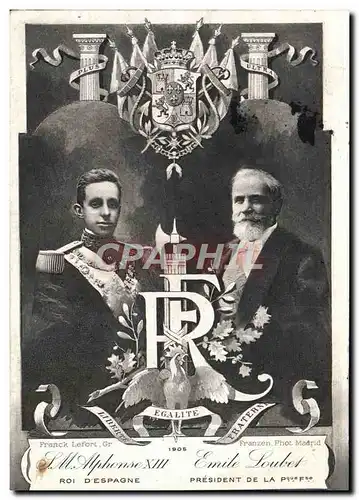 Cartes postales SM Alphonse XIII Roi d&#39Espagne Emile Loubet President