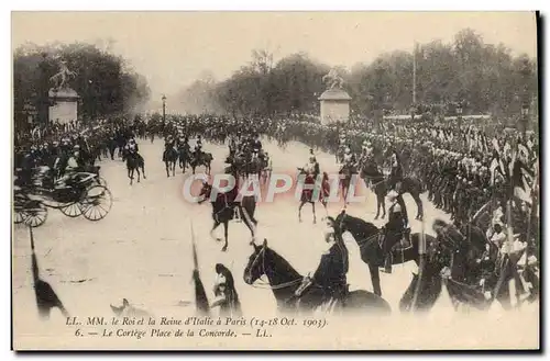 Cartes postales MM le Roi d&#39Italie et la reine a Paris 1903 Le cortege place de la Concorde