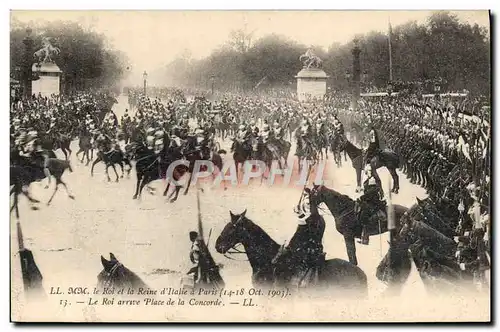 Ansichtskarte AK MM le Roi d&#39Italie et la reine a Paris 1903 Le roi arrive Place de la Concorde