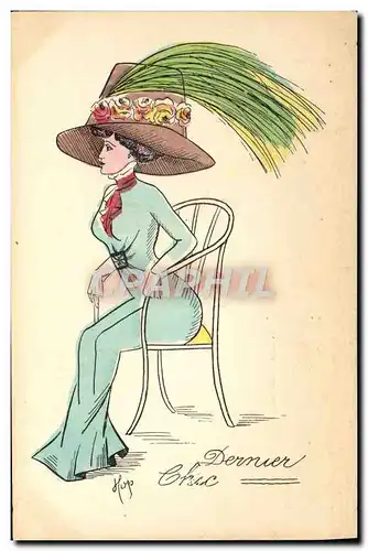 Cartes postales Fantaisie Illustrateur Femme Dernier Chic Hop Chapeau Coiffe