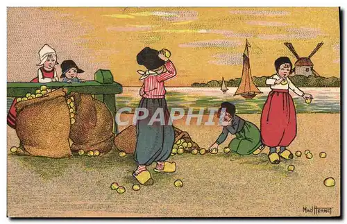 Ansichtskarte AK Fantaisie Illustrateur Pays-Bas Folklore Hollande Mad Hermet Enfants Moulin a vent