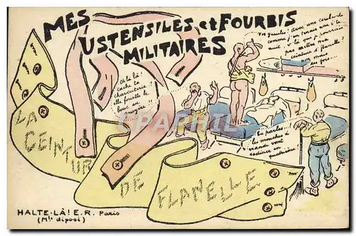 Cartes postales Militaria Mes ustensiles et fourbis militaires Ceinture de flanelle