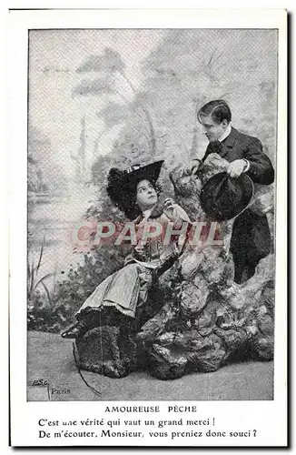 Cartes postales Fantaisie Enfant Amoureuse Peche