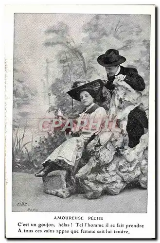 Cartes postales Fantaisie Enfant Amoureuse Peche