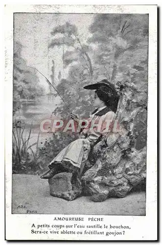 Cartes postales Fantaisie Enfant Amoureuse Peche