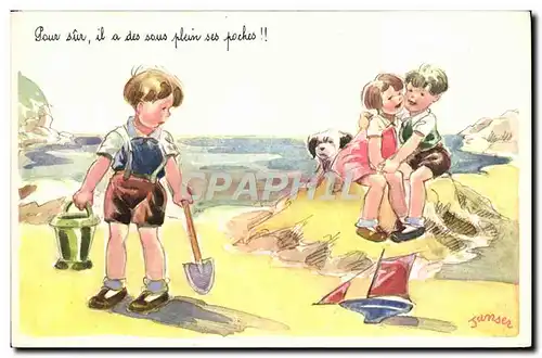 Cartes postales Fantaisie Illustrateur Janser Enfants Chien