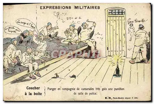 Cartes postales Fantaisie Militaria Coucher a la boite