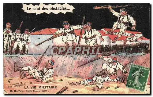 Cartes postales Fantaisie Militaria le saut des obstacles