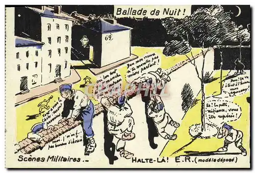 Cartes postales Fantaisie Militaria Ballade de nuit
