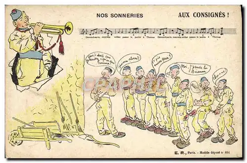 Cartes postales Fantaisie Militaria Aux consignes Trompette