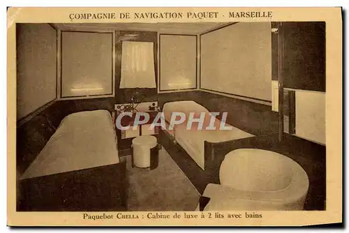 Cartes postales Bateau Paquebot Chella Cabine de luxe a 2 lits avec bains Paquet Marseille