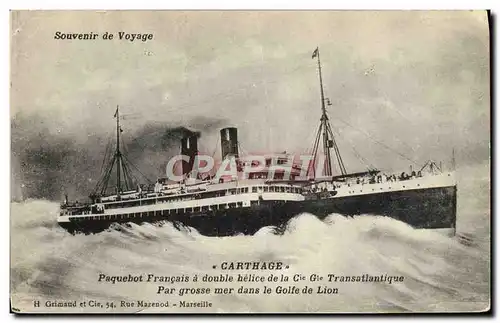 Cartes postales Bateau Paquebot francais a double helice de la Cie Transatlantique Carthage