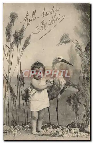 Cartes postales Fantaisie Enfant Cigogne