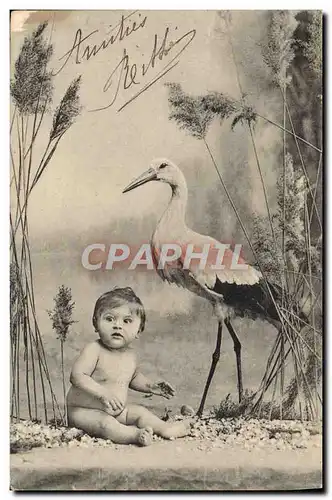 Cartes postales Fantaisie Enfant Cigogne