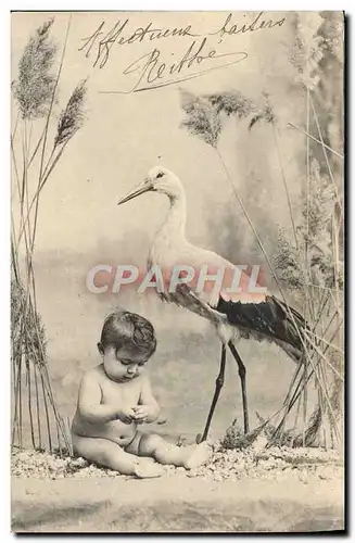 Cartes postales Fantaisie Enfant Cigogne