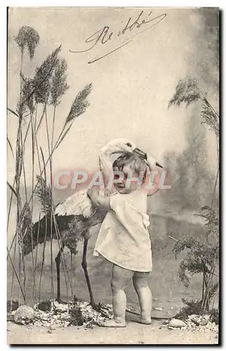 Cartes postales Fantaisie Enfant Cigogne