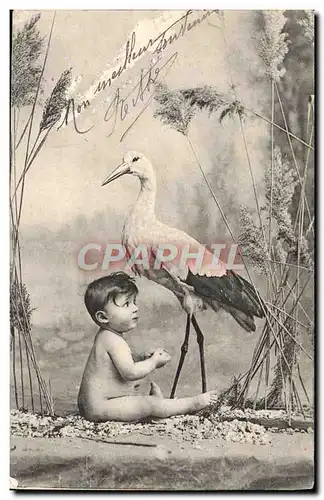 Ansichtskarte AK Fantaisie Enfant Cigogne