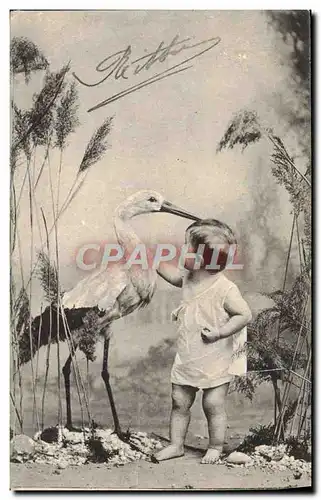 Cartes postales Fantaisie Enfant Cigogne