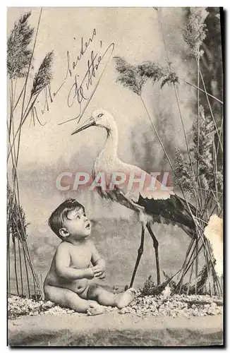 Ansichtskarte AK Fantaisie Enfant Cigogne