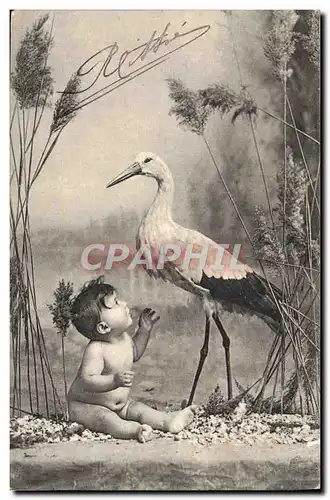 Cartes postales Fantaisie Enfant Cigogne