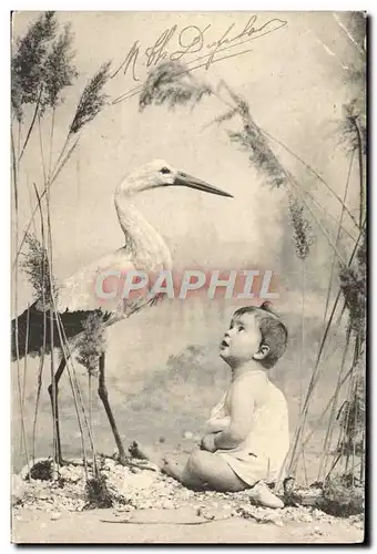 Cartes postales Fantaisie Enfant Cigogne