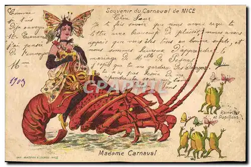 Cartes postales Grenouille Crapaud Carnaval de Nice Langouste