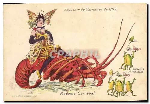 Cartes postales Grenouille Crapaud Carnaval de Nice Langouste