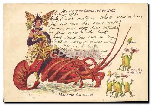 Cartes postales Grenouille Crapaud Carnaval de Nice Langouste