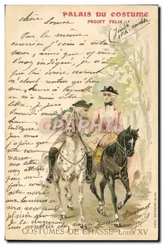 Ansichtskarte AK Illustrateur Palais du Costume Projet Felix Costumes de chasse Louis XV Cheval Chevaux