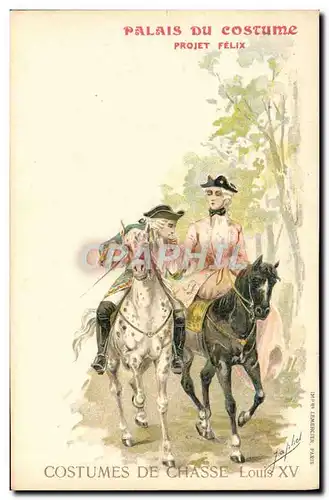 Ansichtskarte AK Illustrateur Palais du Costume Projet Felix Costumes de chasse Louis XV Cheval Chevaux