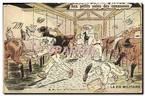 Cartes postales Militaria Aux petits soins des Canassons Cheval Chevaux