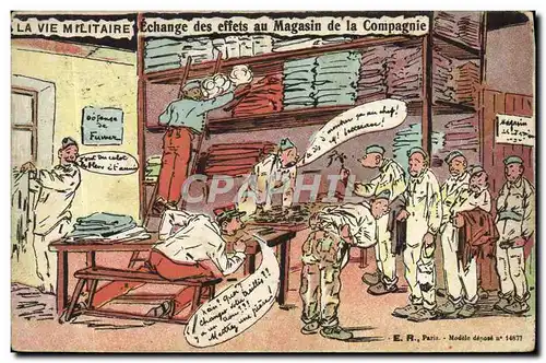 Cartes postales Militaria Echange des effets au magasin de la compagnie