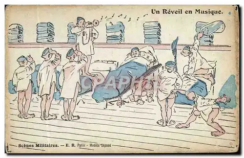 Cartes postales Militaria Un reveil en musique