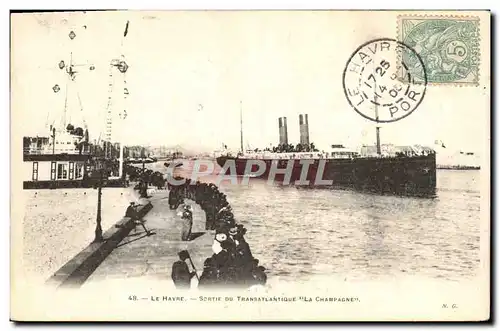 Cartes postales Le Havre Sortie du transatlantique La Champagne