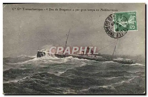 Ansichtskarte AK Compagnie Generale Transatlantique Duc de Bragance par gros tempe