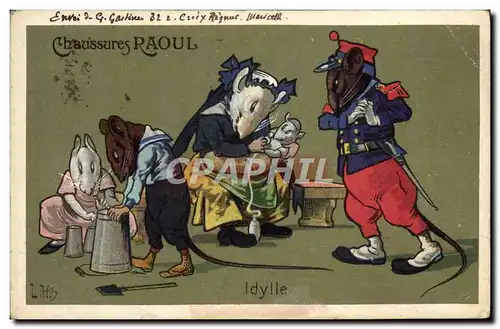 Cartes postales Rats Souris Chaussures Raoul Idylle Militaria