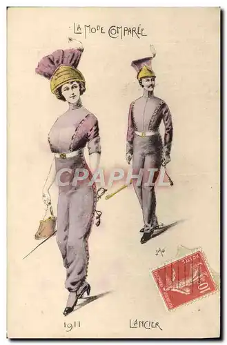 Ansichtskarte AK Fantaisie Illustrateur La mode comparee Lancier Militaria