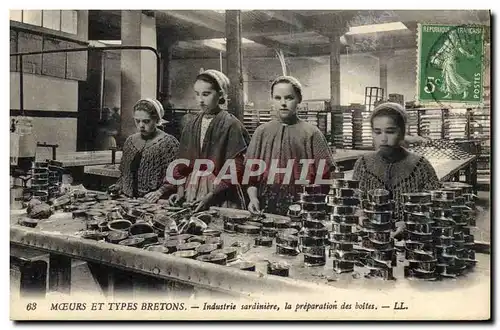 Cartes postales Folklore Bretagne Industrie sardiniere La preparation des boites