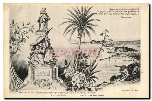 Cartes postales Souvenir de l&#39inauguration du monument de Gambetta a Nice 24 avril 1909