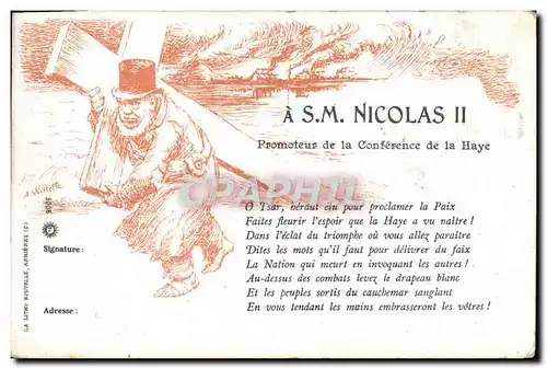 Cartes postales A SM Nicolas II Russie Russia promoteur de la conference de la Haye