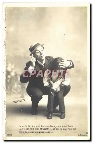 Cartes postales Fantaisie Homme Enfant Tabac Cigare