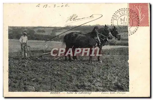 Cartes postales Attelage Berry Scene de labourage Chevaux Cheval Charrue