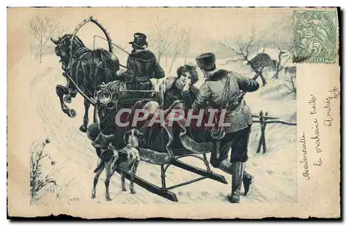 Cartes postales Attelage Cheval Chien
